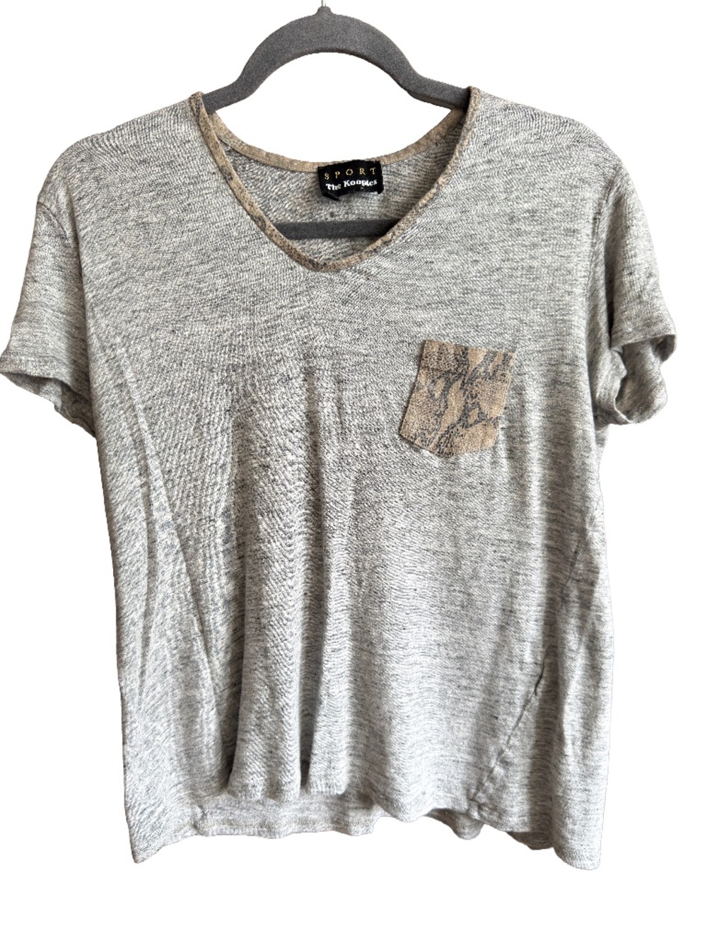 The Kooples Sport 100% Linen Snakeskin Pocket T-Shirt Grey XL